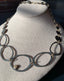 Large Open Oval and Circle Necklace in 14K Gold and Silver