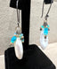 Long Pearl Blue Fire Opal Dangle Earrings in Gold and Oxidized Silver